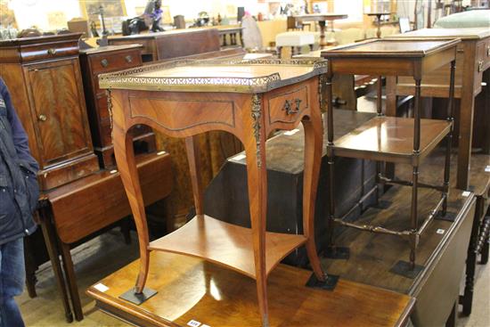 Louis XVI style brass mounted kingwood 2 tier side table, single end drawer(-)